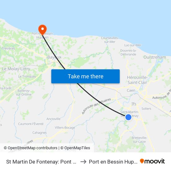 St Martin De Fontenay: Pont Minier to Port en Bessin Huppain map