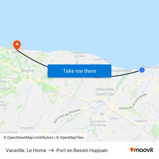 Varaville: Le Home to Port en Bessin Huppain map