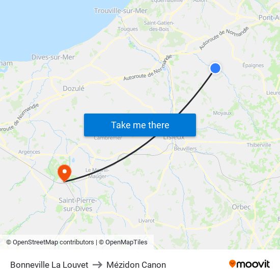 Bonneville La Louvet to Mézidon Canon map