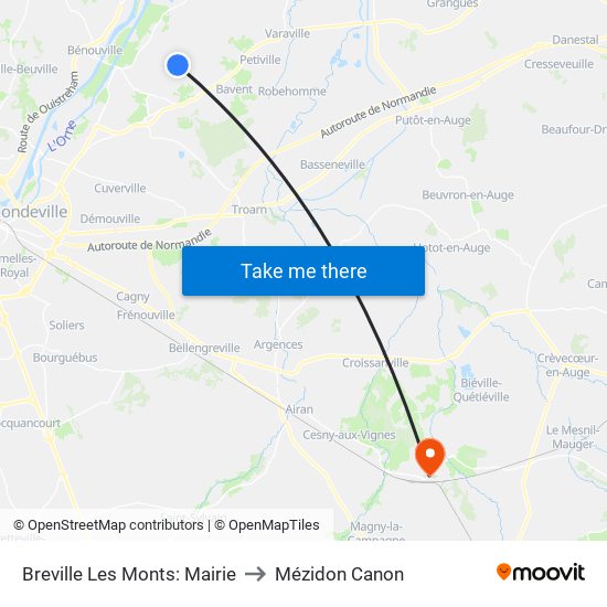 Breville Les Monts: Mairie to Mézidon Canon map