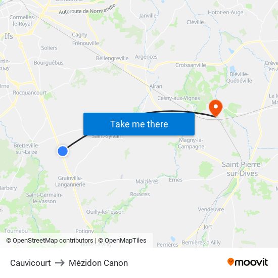 Cauvicourt to Mézidon Canon map
