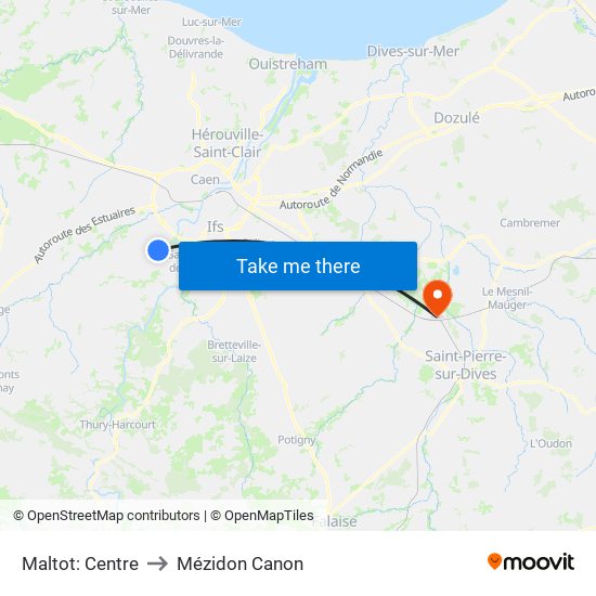 Maltot: Centre to Mézidon Canon map