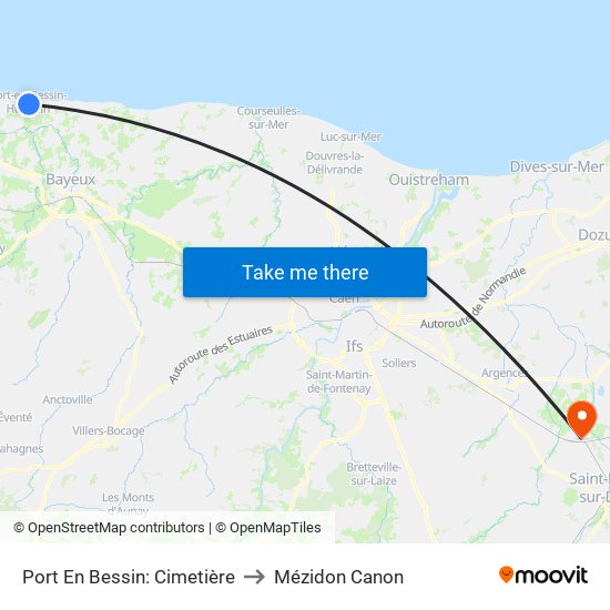 Port En Bessin: Cimetière to Mézidon Canon map