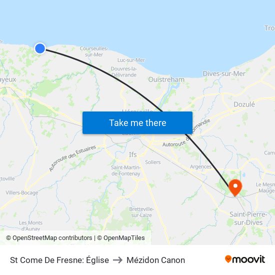 St Come De Fresne: Église to Mézidon Canon map