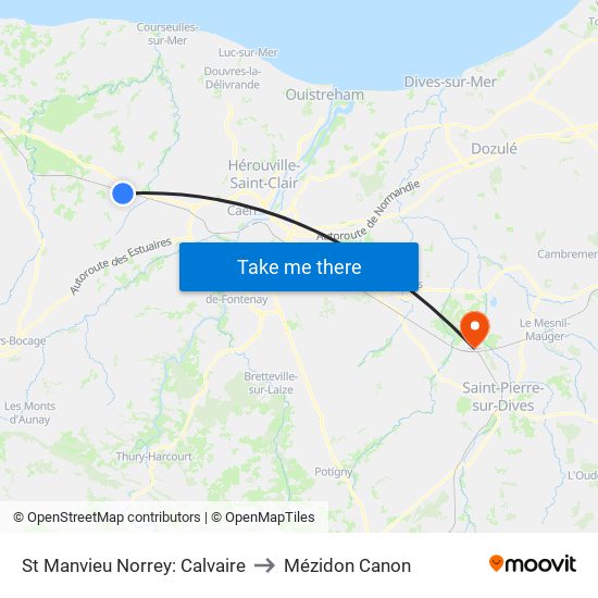 St Manvieu Norrey: Calvaire to Mézidon Canon map