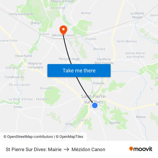 St Pierre Sur Dives: Mairie to Mézidon Canon map