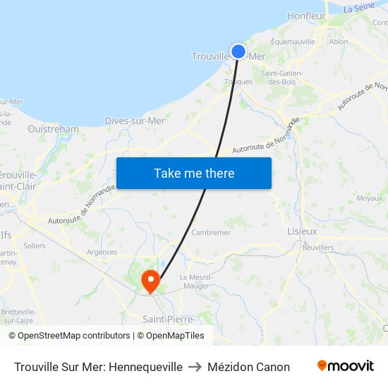 Trouville Sur Mer: Hennequeville to Mézidon Canon map