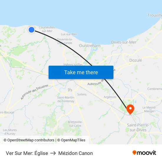 Ver Sur Mer: Église to Mézidon Canon map