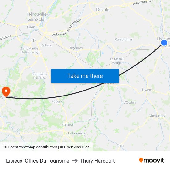 Lisieux: Office Du Tourisme to Thury Harcourt map