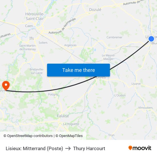 Lisieux: Mitterrand (Poste) to Thury Harcourt map