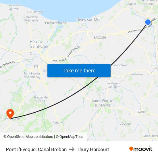 Pont L'Eveque: Canal Bréban to Thury Harcourt map