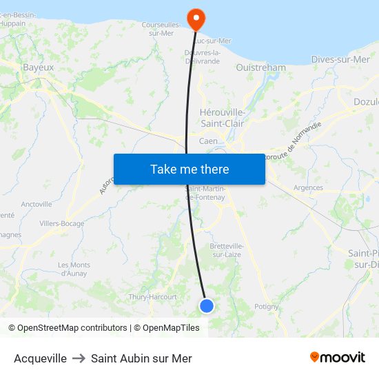 Acqueville to Saint Aubin sur Mer map
