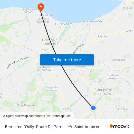 Bernieres D'Ailly: Route De Perrières to Saint Aubin sur Mer map