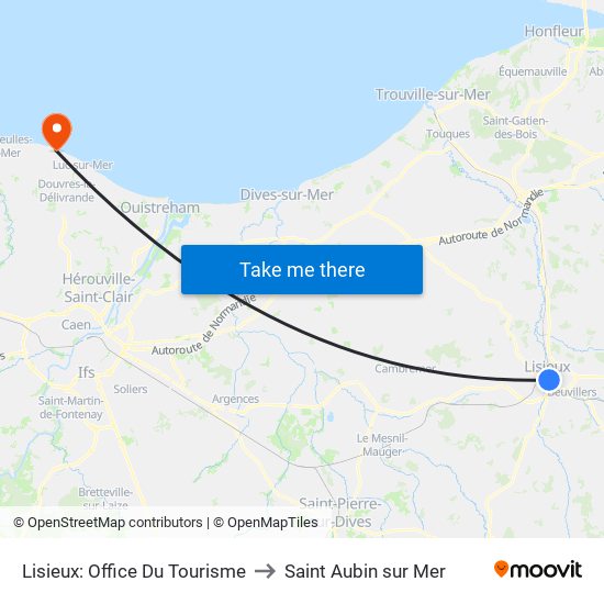 Lisieux: Office Du Tourisme to Saint Aubin sur Mer map