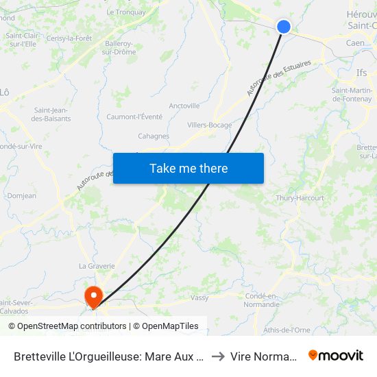 Bretteville L'Orgueilleuse: Mare Aux Clercs to Vire Normandie map