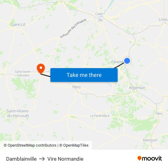 Damblainville to Vire Normandie map