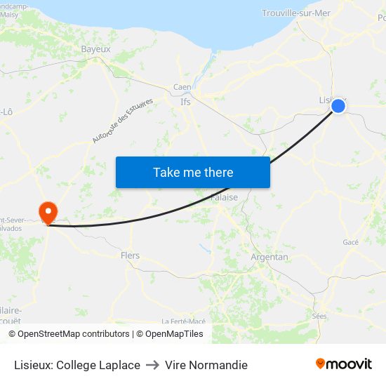 Lisieux: College Laplace to Vire Normandie map