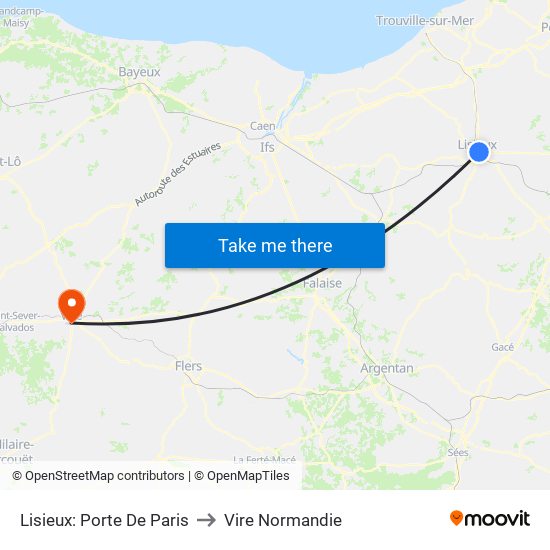 Lisieux: Porte De Paris to Vire Normandie map