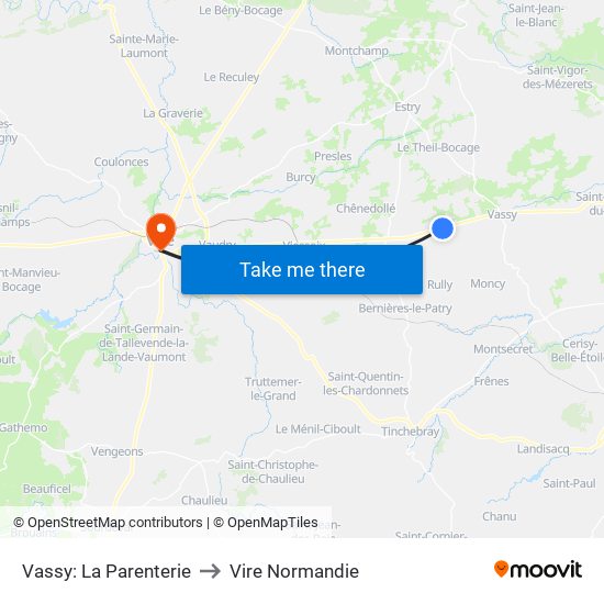 Vassy: La Parenterie to Vire Normandie map