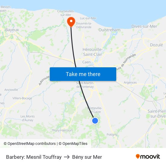 Barbery: Mesnil Touffray to Bény sur Mer map