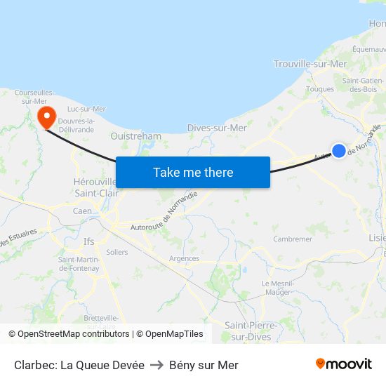 Clarbec: La Queue Devée to Bény sur Mer map