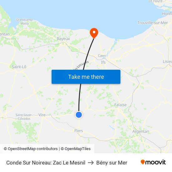 Conde Sur Noireau: Zac Le Mesnil to Bény sur Mer map