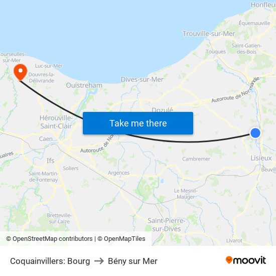 Coquainvillers: Bourg to Bény sur Mer map