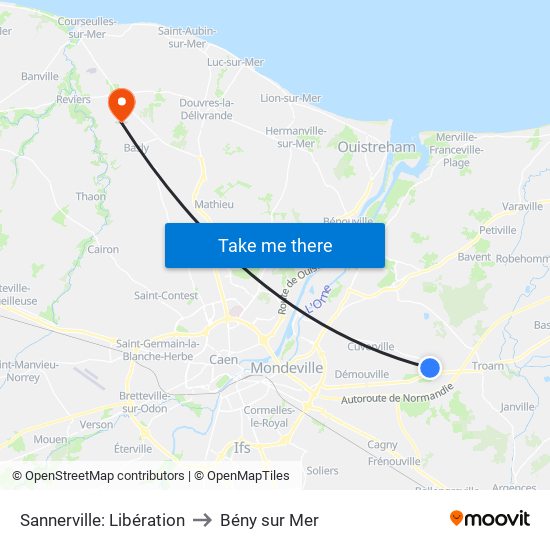 Sannerville: Libération to Bény sur Mer map