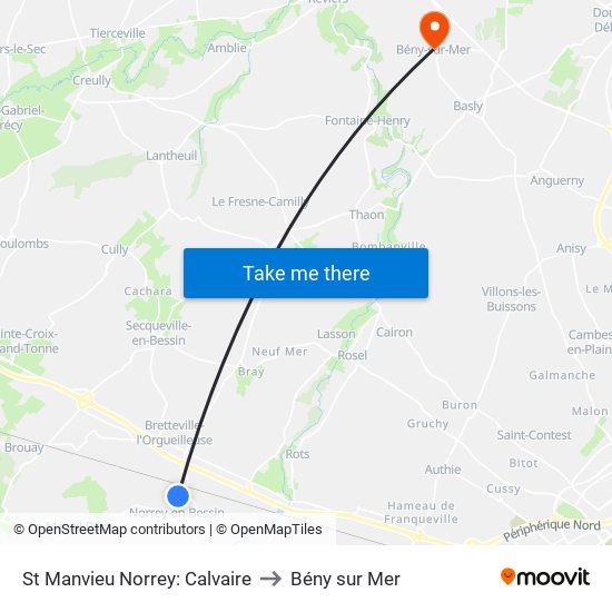 St Manvieu Norrey: Calvaire to Bény sur Mer map