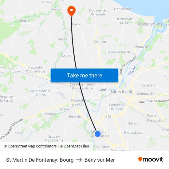 St Martin De Fontenay: Bourg to Bény sur Mer map