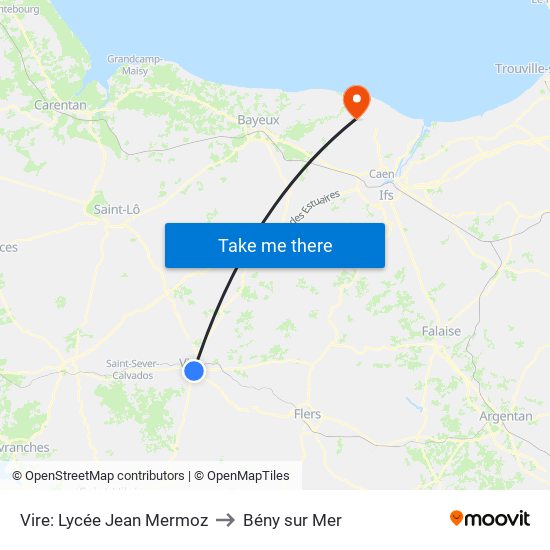 Vire: Lycée Jean Mermoz to Bény sur Mer map