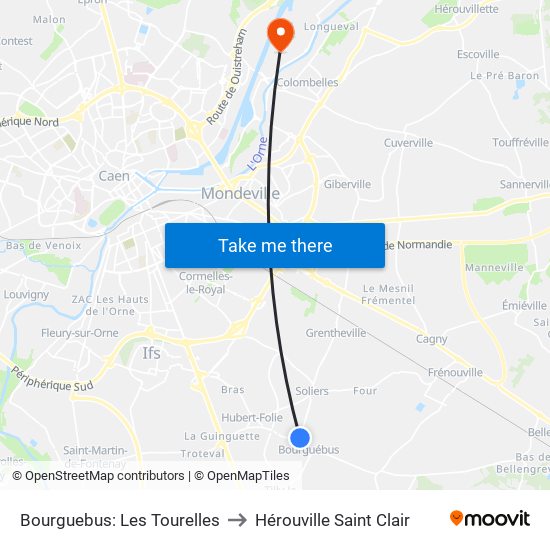 Bourguebus: Les Tourelles to Hérouville Saint Clair map