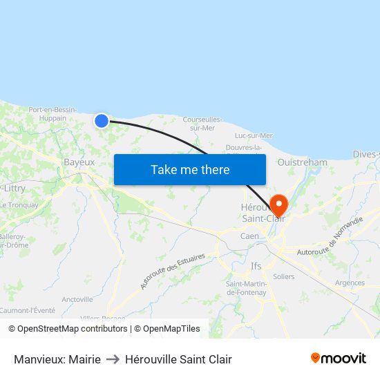 Manvieux: Mairie to Hérouville Saint Clair map