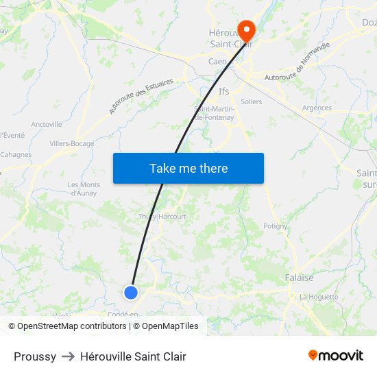 Proussy to Hérouville Saint Clair map