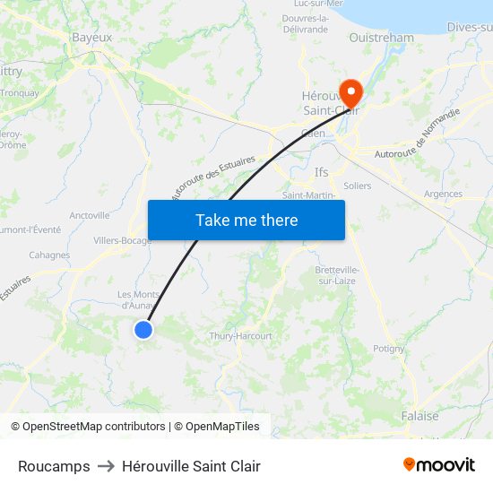 Roucamps to Hérouville Saint Clair map