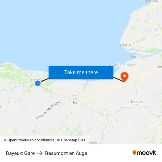 Bayeux: Gare to Beaumont en Auge map