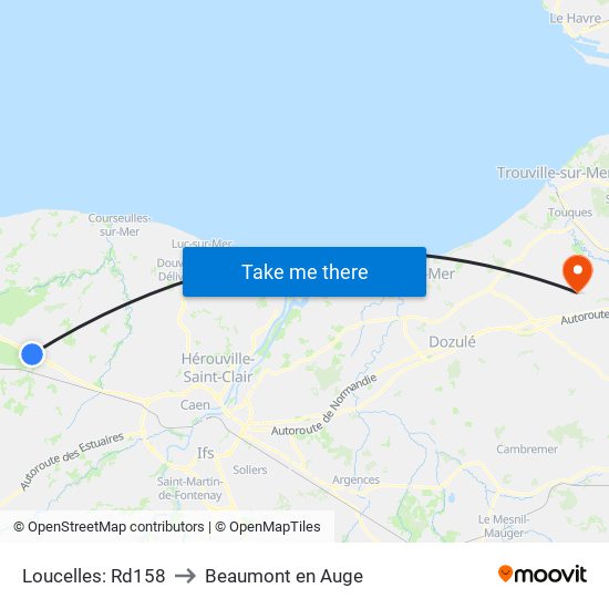 Loucelles: Rd158 to Beaumont en Auge map