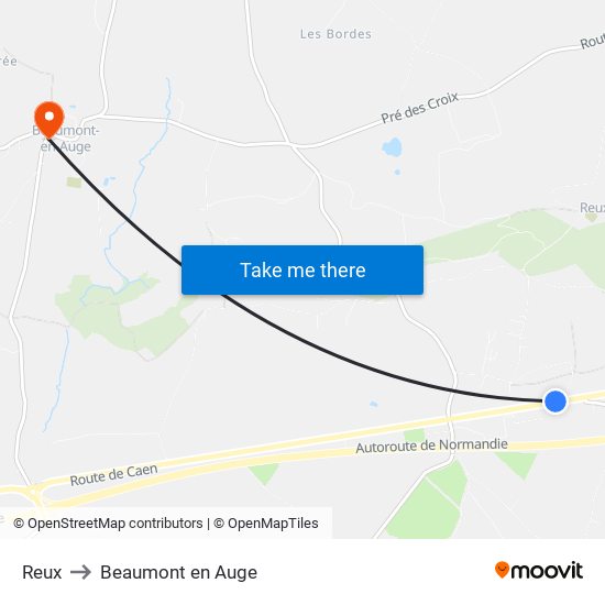 Reux to Beaumont en Auge map