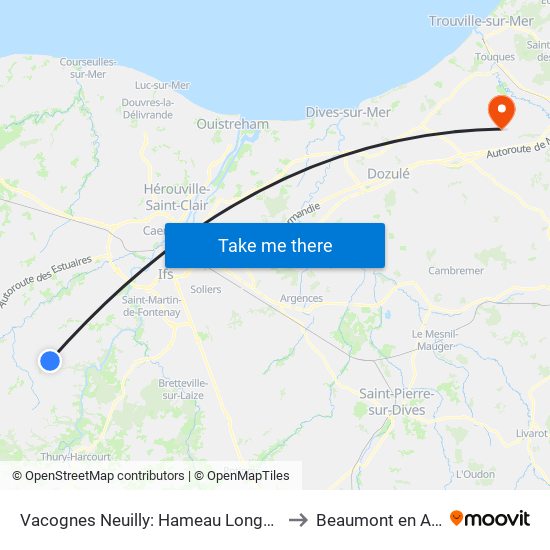 Vacognes Neuilly: Hameau Longchamp to Beaumont en Auge map