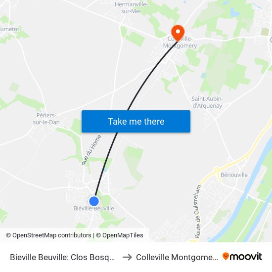 Bieville Beuville: Clos Bosquin to Colleville Montgomery map