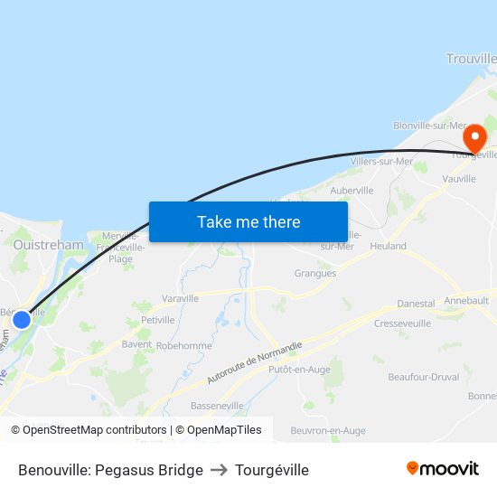 Benouville: Pegasus Bridge to Tourgéville map