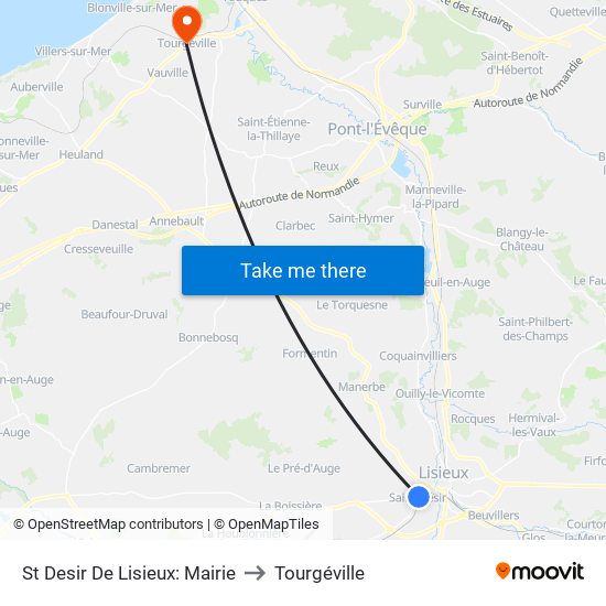 St Desir De Lisieux: Mairie to Tourgéville map