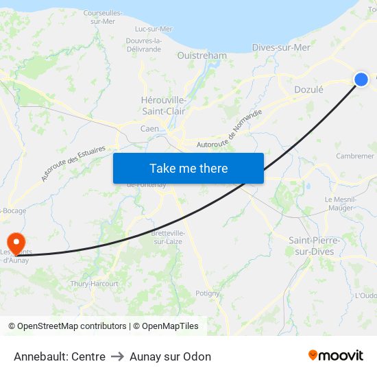 Annebault: Centre to Aunay sur Odon map