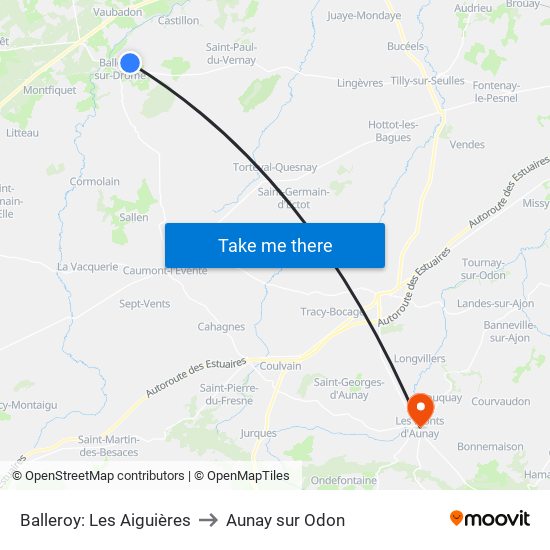 Balleroy: Les Aiguières to Aunay sur Odon map