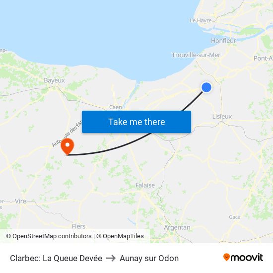 Clarbec: La Queue Devée to Aunay sur Odon map
