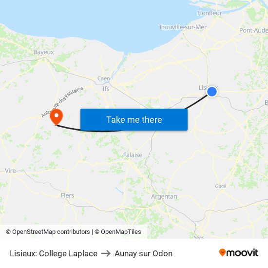 Lisieux: College Laplace to Aunay sur Odon map