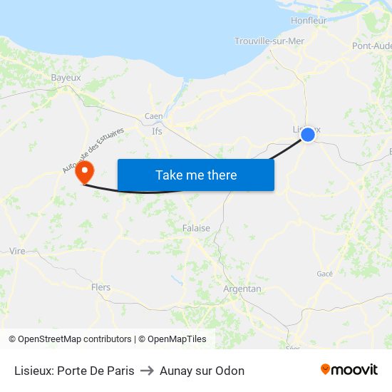 Lisieux: Porte De Paris to Aunay sur Odon map