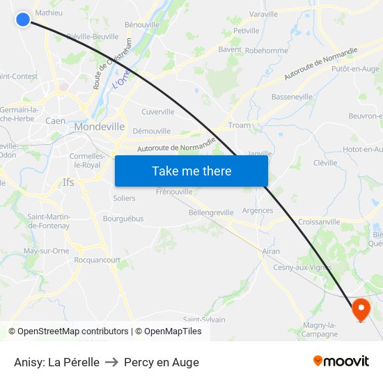 Anisy: La Pérelle to Percy en Auge map