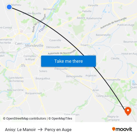 Anisy: Le Manoir to Percy en Auge map