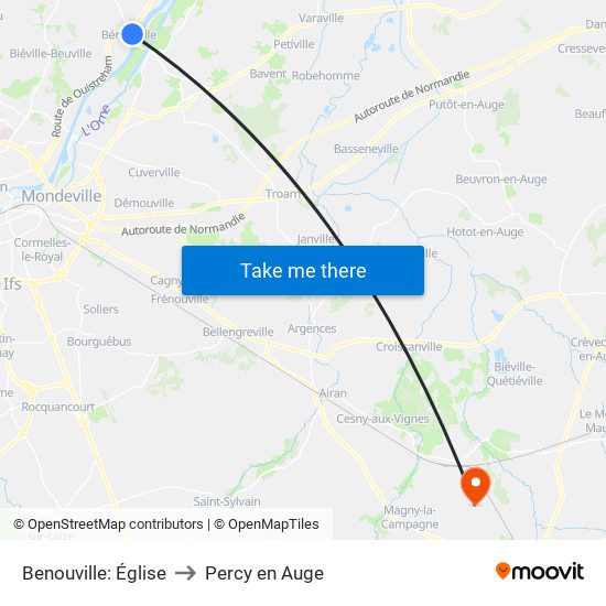 Benouville: Église to Percy en Auge map